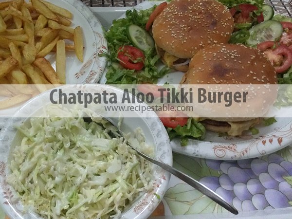 Chatpata Aloo Tikki Burger Recipe